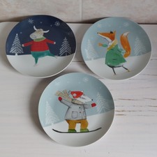 Next Winter Friends Plate X3 Xmas Kids Children D 19cm Animal Cartoon Fox Badger