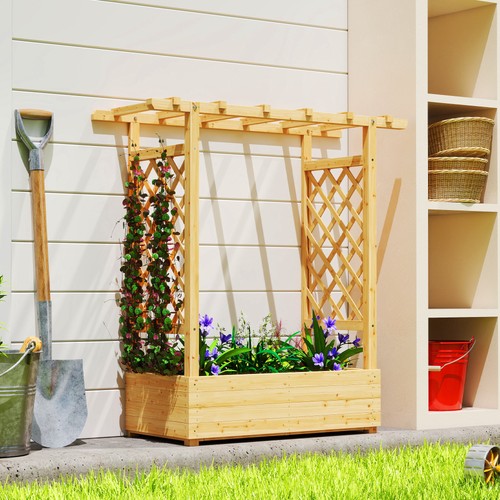 Wooden planter with trellis - planter,