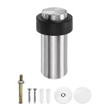 Cylindrical Door Stopper, 3.1" Height Door Stop with Rubber Bumper, Silver