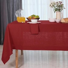 Red Linen Tablecloth 60x108in - 100% European Flax, Rectangular, Gift Box