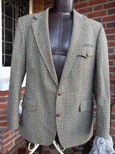 Magee Delta T2 Tweed Jacket Blazer Men Brown Pure New Wool Houndstooth Size 42 R