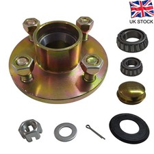 Trailer Cast Wheel Hub 4" PCD 1" Taper Bearing 4 Stud w/Wheel Nuts And Caps UK