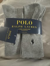 Polo Ralph Lauren Logo Classic Sport Crew Socks 6-Pack Grey Mens Size 10-13