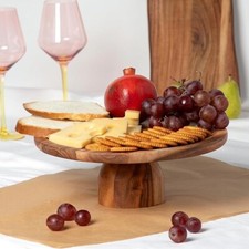 11" Acacia Wooden Cake Stand |Multipurpose Pizza, Fruit & Dessert Serving Stand