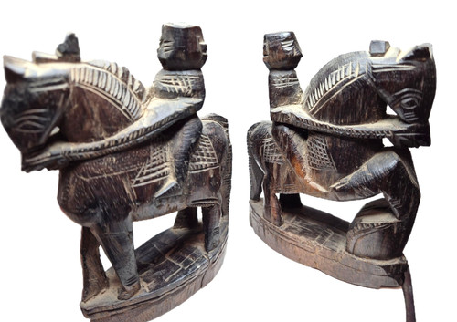 Pair vintage wooden horse - of,