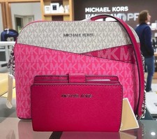 Michael Kors Jet Set Travel Crossbody Dome Bag & Leather Wallet, Dark Raspberry
