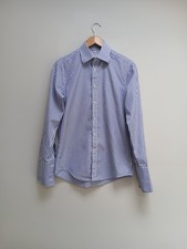 Charles Tyrwhitt Mens Shirt 15" Collar Blue White Striped Cotton French Cuff