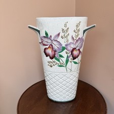 Vintage Rare 50s Trent Pottery Made In England Orchids Large Vase H31.5cm Retro