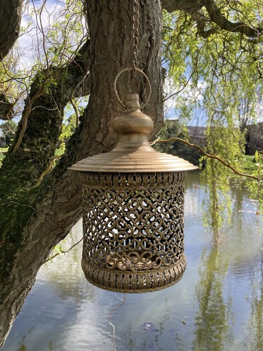 Gold metal hanging lantern - metal,