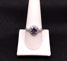 Round Colour Change Alexandrite & CZ Solid Sterling Silver Halo Engagement Ring