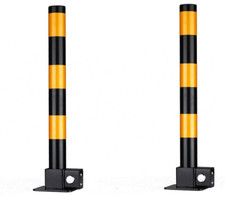 2xSteel Retractable Folding Security Parking Driveway Vehicle Post Bollard 3 Key