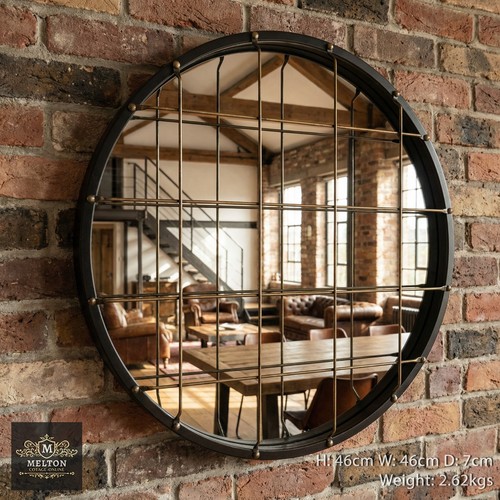Round industrial style mirror - round,