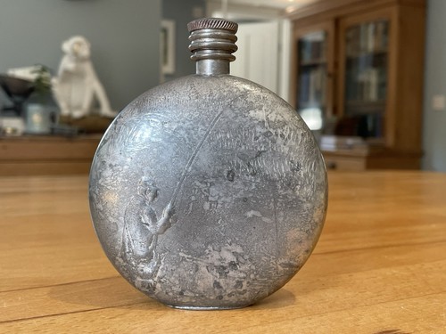 Vintage pewter fishing hip - vintage,