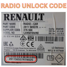 RENAULT RADIO CODE UNLOCK FOR ALL MODELS TRAFIC MEGANE SCENIC TWINGO MASTER CODE