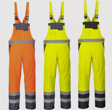 Hi Vis Viz Contrast Bib and Brace Trouser Waterproof workwear Dungarees Overall