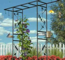 Metal Garden Arch Bird Feeder Heavy Duty Climbing Plants Support Trellis 2m