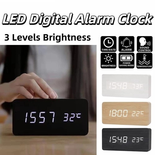 Alarm clock led wooden - led, watch
