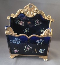 ANTIQUE MASON'S IRONSTONE MAZARINE BLUE HAND PAINTED FLOWERS CARD RACK C1820-25