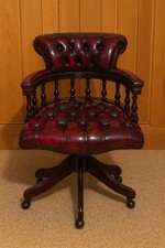 Chesterfield Captain's Desk Office Chair - Antique Wine Leather