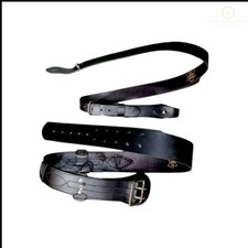 Sam Browne Belt BROWN BLACK WHITE Genuine Leather Complete Military Cross-S Army