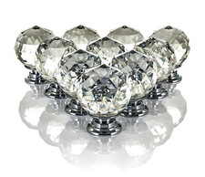 NEW 10 CLEAR CRYSTAL DIAMOND DIAMONTE HANDLES DOOR KNOB DRAWER CUPBOARD WARDROBE