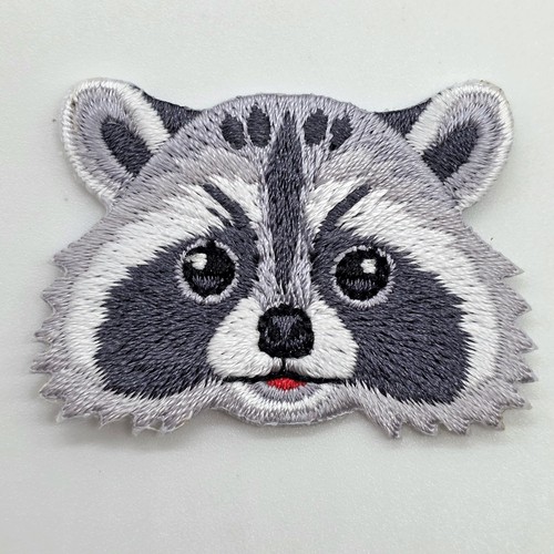 Raccoon head embroidered patch - raccoon,