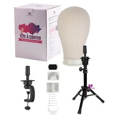 Wig Cork Canvas Block Head with Mannequin Head Tripod Stand Holder Stand w/ Pins