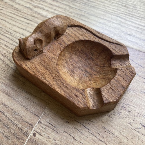 Mouseman oak carved ashtray - carved,