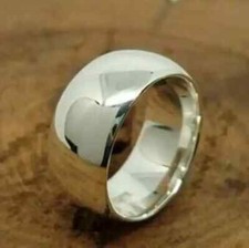 Solid 925 Sterling Silver Statement Ring 10mm Plain Wide Dome Heavy Mens Ring