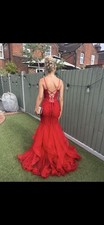 Red prom/evening dress size XS detailed pattern open back cross over ribbon back
