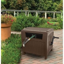 Hose Hideaway 175 Feet Wicker Style Resin Hose Guide Brown Storage Box Garden