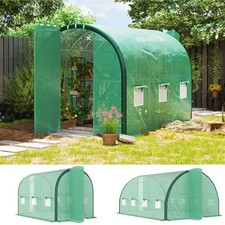Upgraded Polytunnel Greenhouse with 2 Hinged Doors & 6/8 Windows, Green