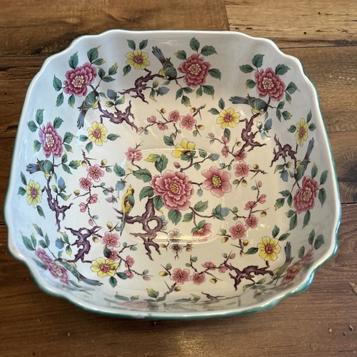 Large floral serving - dish, old