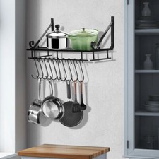 Kitchen Iron Hanging Pot Pan Rack Wall Mount Storage Shelf Saucepan Holder Rack
