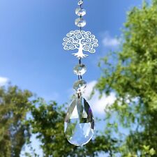 New Tree and Little Birds Hanging Sun Catcher Mobile with Glass Crystal Drop