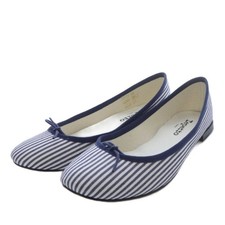 Repetto Cendrillon Ballet Flat Shoes Striped Pumps Ribbon Motif Canvas Gray Whit