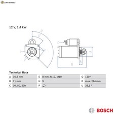 STARTER 0 986 017 110 FOR BMW M54 B25 2.5L 6cyl 5 SERIES M42B18 1.8L M44B19 1.9L