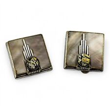 Vintage Ermani Bulatti Art Deco square statement mother-of-pearl clip on earring