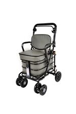 SHOPPING TROLLEY WITH SEAT, BACKREST AND ARMRESTS - GREY (BLACK FRAME)