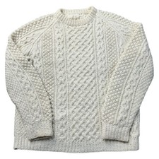 Vintage Aran Knit Jumper Cable Chunky Fishermans Ivory Sweater Womens Large