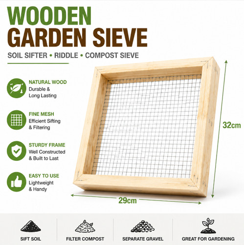 Wooden garden riddle sieve - garden,