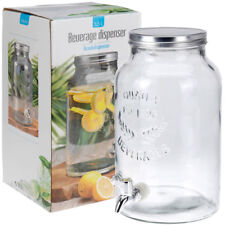 Glass 5.5 Litre Beverage Dispenser Screw Lid Drinks Jug Spout Tap Picnic Party