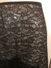 FAB!  60's Black Floral Nylon Lace Half Slip with Blue Satin Ribbon Size S