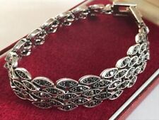 Vintage Style Art Deco Revival Silver Marcasite Style Crystal Bracelet Geometric