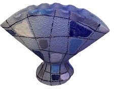 Vintage Fratelli Fanciullacci Pottery Vase fan 50s mid century modern Blue white