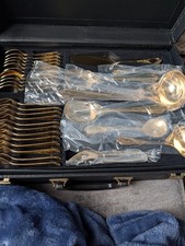 Bestecke Solingen SBS 71piece 23/24 Gold-Plated Cutlery Set Vintage In Box.