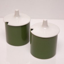 Vintage UK Poole Pottery Contour Dark Green Lidded Sugar Marmalade Jam Pot x 2