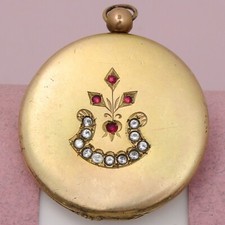 Antique Victorian LARGE 1.75” Yellow Gold Filled Paste Pendant Locket