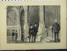Original Old Antique Print View Grand Staircase House Commons London Men C1850
