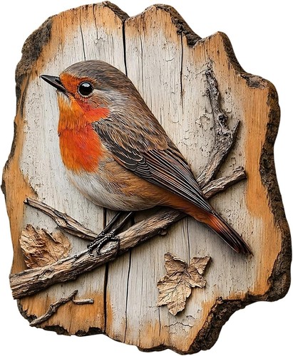 Hand carved wooden robin - carved,